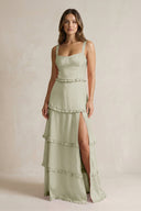 Tiered Ruffled A - Line Bridesmaid Dress With Slit in Frost - KISS BRIDAL Bridesmaid Dresses