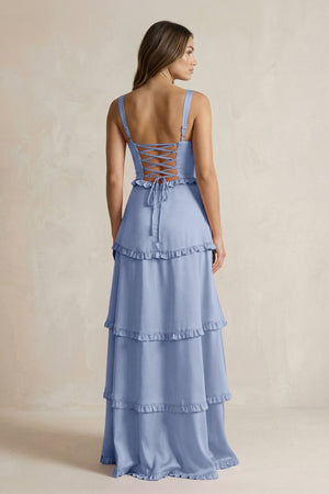Tiered Ruffled A - Line Bridesmaid Dress With Slit in Mist - KISS BRIDAL Bridesmaid Dresses