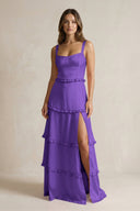 Tiered Ruffled A - Line Bridesmaid Dress With Slit in Tahiti - KISS BRIDAL Bridesmaid Dresses