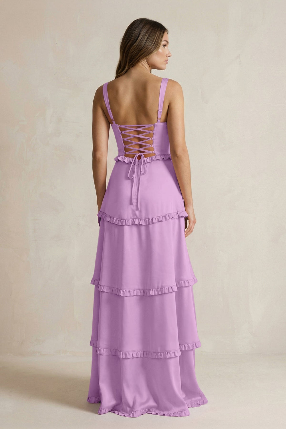 Tiered Ruffled A - Line Bridesmaid Dress With Slit in Vintage Mauve - KISS BRIDAL Bridesmaid Dresses