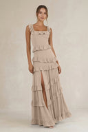 Tiered Square Neck Ruffled A - Line Bridesmaid Dress in Almond - SHE IS ME Bridesmaid Dresses