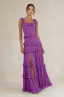 Tiered Square Neck Ruffled A - Line Bridesmaid Dress in Amethyst - SHE IS ME Bridesmaid Dresses