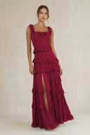 Tiered Square Neck Ruffled A - Line Bridesmaid Dress in Berry - SHE IS ME Bridesmaid Dresses