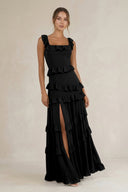 Tiered Square Neck Ruffled A - Line Bridesmaid Dress in Black - SHE IS ME Bridesmaid Dresses