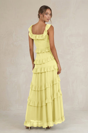 Tiered Square Neck Ruffled A - Line Bridesmaid Dress in Buttercup - SHE IS ME Bridesmaid Dresses