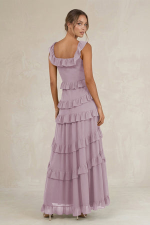 Tiered Square Neck Ruffled A - Line Bridesmaid Dress in Dusk - SHE IS ME Bridesmaid Dresses