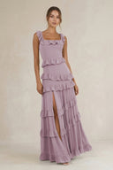Tiered Square Neck Ruffled A - Line Bridesmaid Dress in Dusk - SHE IS ME Bridesmaid Dresses