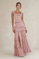 Tiered Square Neck Ruffled A - Line Bridesmaid Dress in Dusty Rose - SHE IS ME Bridesmaid Dresses