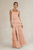 Tiered Square Neck Ruffled A - Line Bridesmaid Dress in English Rose - SHE IS ME Bridesmaid Dresses