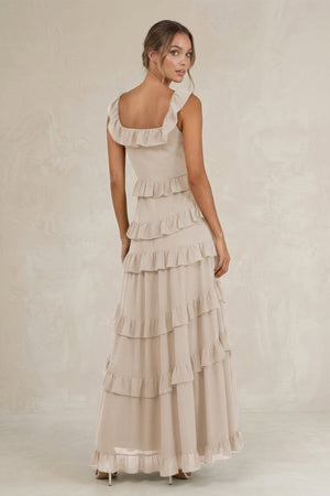 Tiered Square Neck Ruffled A - Line Bridesmaid Dress in Frost - SHE IS ME Bridesmaid Dresses