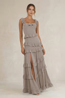 Tiered Square Neck Ruffled A-Line Bridesmaid Dress in Frost | KISSBRIDAL