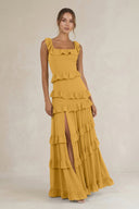 Tiered Square Neck Ruffled A - Line Bridesmaid Dress in Marigold - SHE IS ME Bridesmaid Dresses