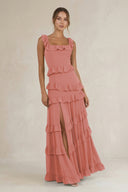 Tiered Square Neck Ruffled A-Line Bridesmaid Dress in Mulberry | KISSBRIDAL