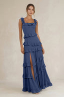 Tiered Square Neck Ruffled A - Line Bridesmaid Dress in Navy - SHE IS ME Bridesmaid Dresses