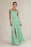 Tiered Square Neck Ruffled A - Line Bridesmaid Dress in Pale Pistachio - SHE IS ME Bridesmaid Dresses