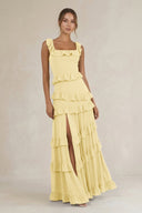 Tiered Square Neck Ruffled A - Line Bridesmaid Dress in Pastel Yellow - SHE IS ME Bridesmaid Dresses