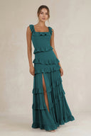 Tiered Square Neck Ruffled A - Line Bridesmaid Dress in Pine - SHE IS ME Bridesmaid Dresses