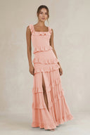 Tiered Square Neck Ruffled A - Line Bridesmaid Dress in Rose Petal - SHE IS ME Bridesmaid Dresses