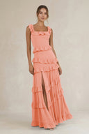 Tiered Square Neck Ruffled A - Line Bridesmaid Dress in Rosette - SHE IS ME Bridesmaid Dresses