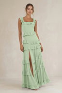 Tiered Square Neck Ruffled A - Line Bridesmaid Dress in Sage - SHE IS ME Bridesmaid Dresses