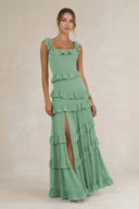 Tiered Square Neck Ruffled A - Line Bridesmaid Dress in Sea Glass - SHE IS ME Bridesmaid Dresses