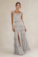 Tiered Square Neck Ruffled A - Line Bridesmaid Dress in Silver - SHE IS ME Bridesmaid Dresses