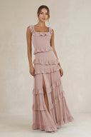 Tiered Square Neck Ruffled A - Line Bridesmaid Dress in Toffee - SHE IS ME Bridesmaid Dresses