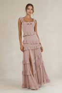 Tiered Square Neck Ruffled A-Line Bridesmaid Dress in Toffee | KISSBRIDAL