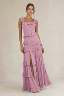 Tiered Square Neck Ruffled A - Line Bridesmaid Dress in Vintage Mauve - SHE IS ME Bridesmaid Dresses