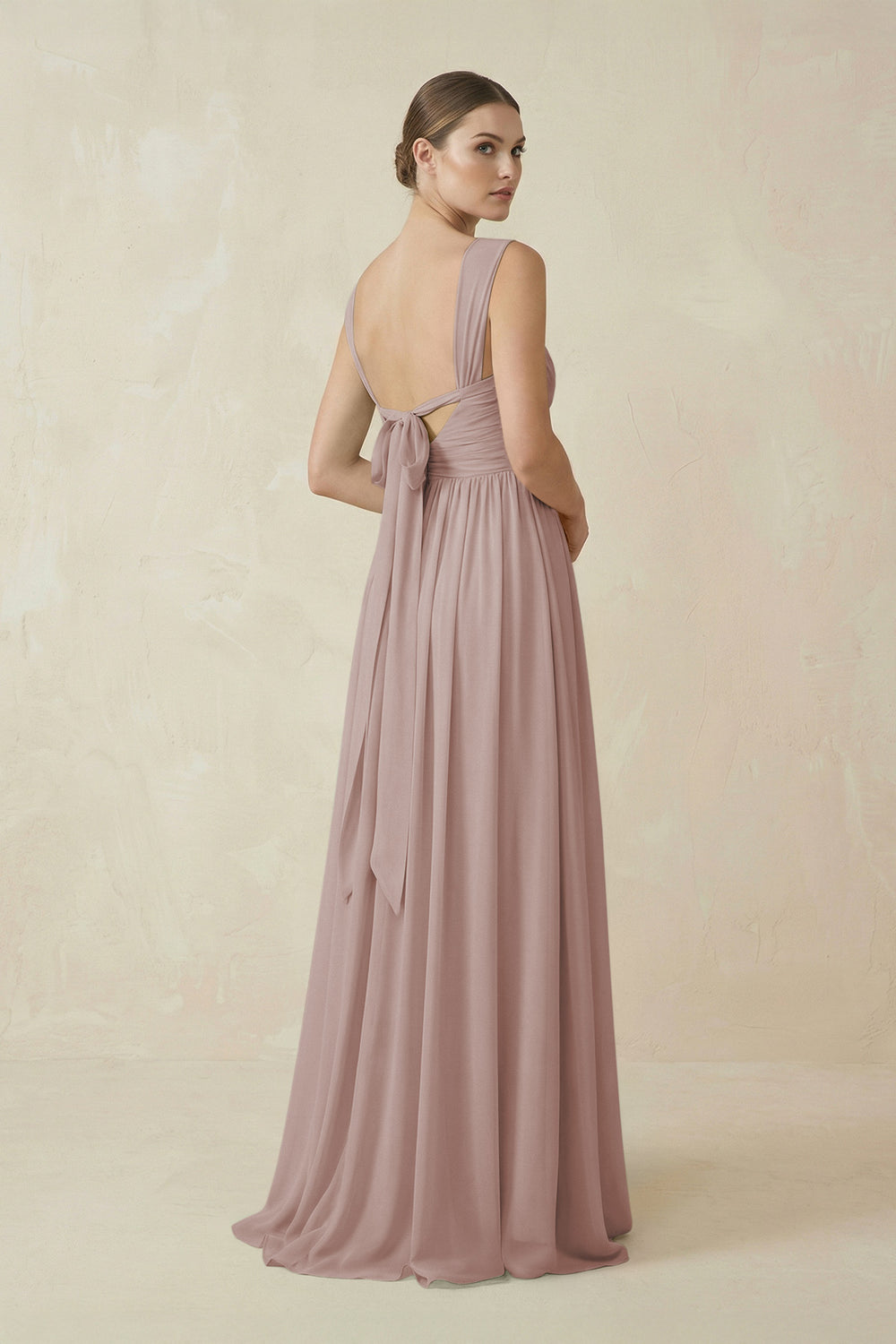 A-Line Pleated Chiffon Long Bridesmaid Dress in Toffee