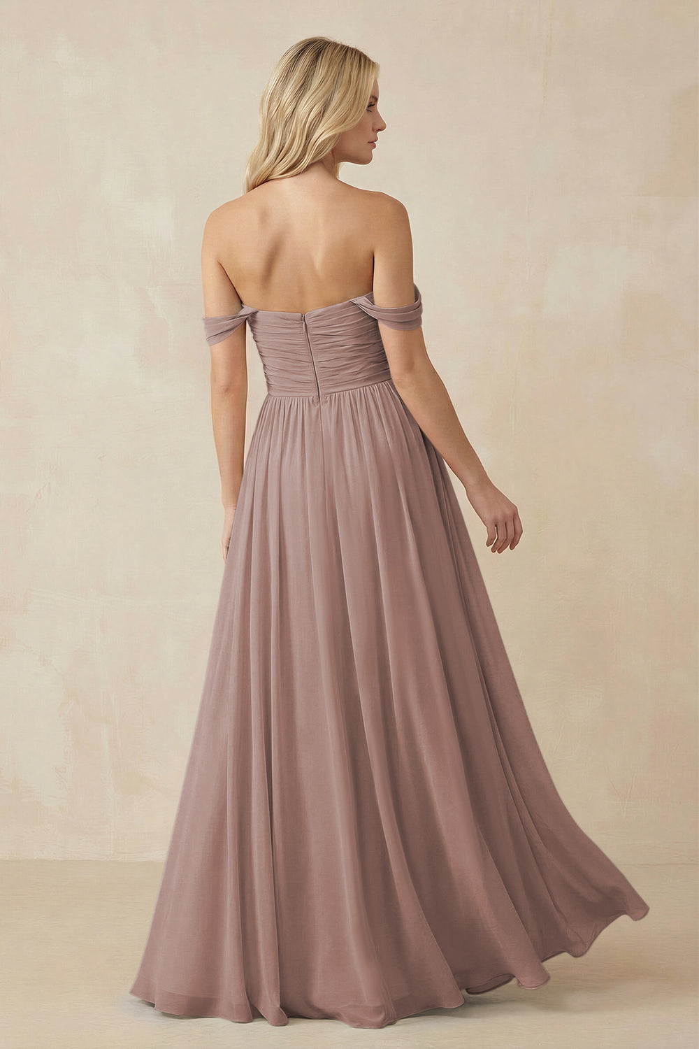 A-Line Pleated Long Chiffon Bridesmaid Dress in Toffee