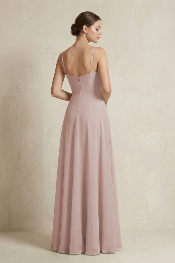 Toffee A-Line Ruffled Spaghetti Strap Chiffon Bridesmaid Dress (2) | KISSBRIDAL