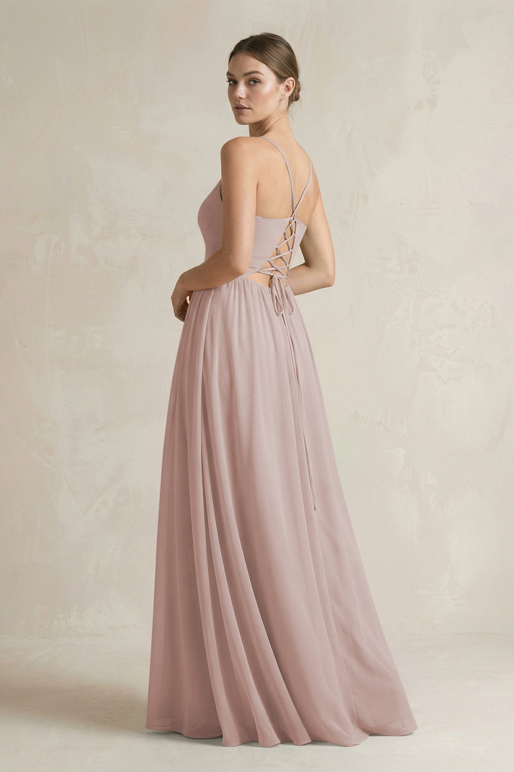 A-Line Spaghetti Strap Chiffon Bridesmaid Dress in Toffee