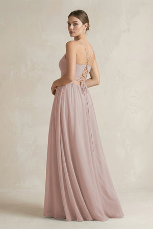 Toffee A-Line Spaghetti Strap Chiffon Bridesmaid Dress (2) | KISSBRIDAL