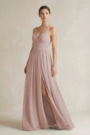 Toffee A-Line Spaghetti Strap Chiffon Bridesmaid Dress | KISSBRIDAL
