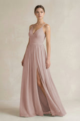 Toffee A-Line Spaghetti Strap Chiffon Bridesmaid Dress | KISSBRIDAL