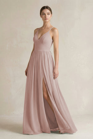 Toffee A-Line Spaghetti Strap Chiffon Bridesmaid Dress | KISSBRIDAL