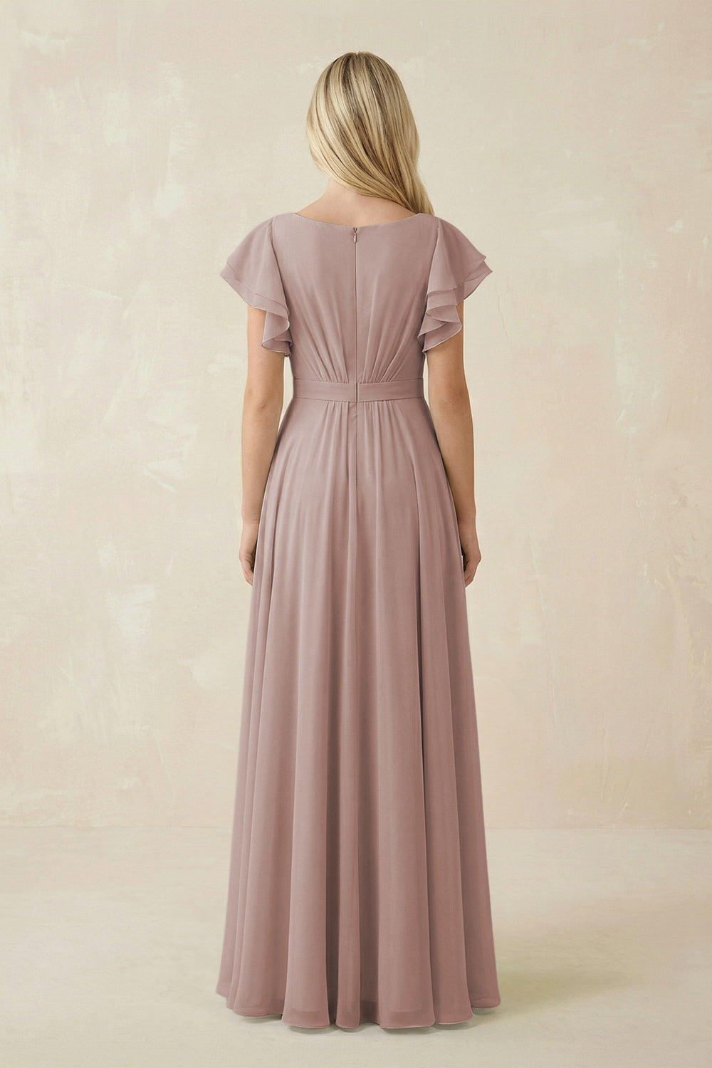 Cap Sleeve Ruffled A-Line Chiffon Bridesmaid Dress in Toffee