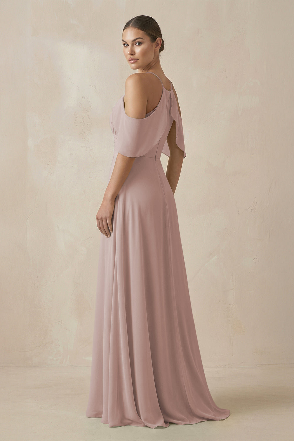 Chiffon A-Line Long Bridesmaid Dress in Toffee