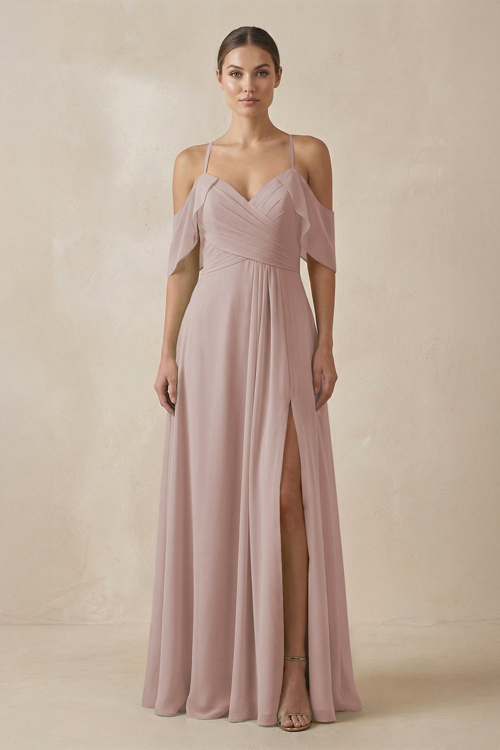 Chiffon A-Line Long Bridesmaid Dress in Toffee
