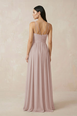 Toffee Halter Neck A-Line Chiffon Bridesmaid Dress (2) | KISSBRIDAL