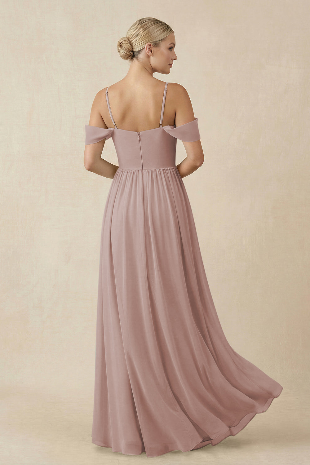 Off-the-Shoulder Sweetheart A-Line Chiffon Bridesmaid Dress in Toffee
