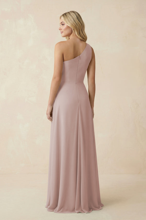 Toffee One-Shoulder Ruched A-Line Chiffon Bridesmaid Dress (2) | KISSBRIDAL