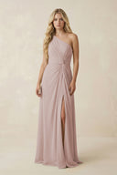 Toffee One-Shoulder Ruched A-Line Chiffon Bridesmaid Dress | KISSBRIDAL