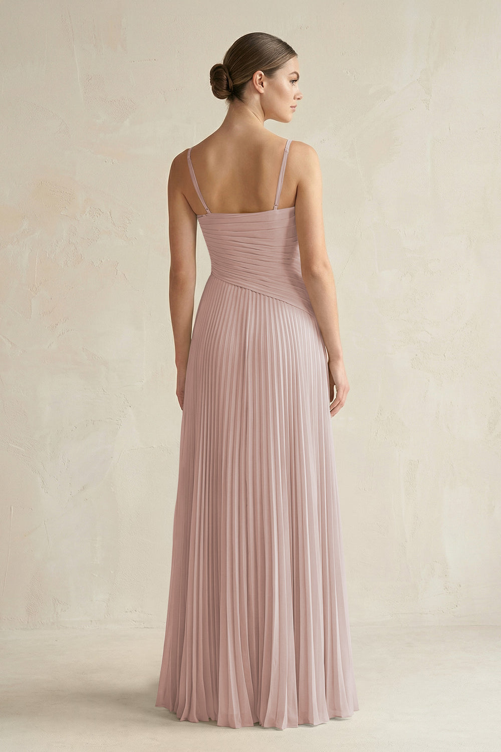 Pleated A-Line Long Chiffon Bridesmaid Dress in Toffee