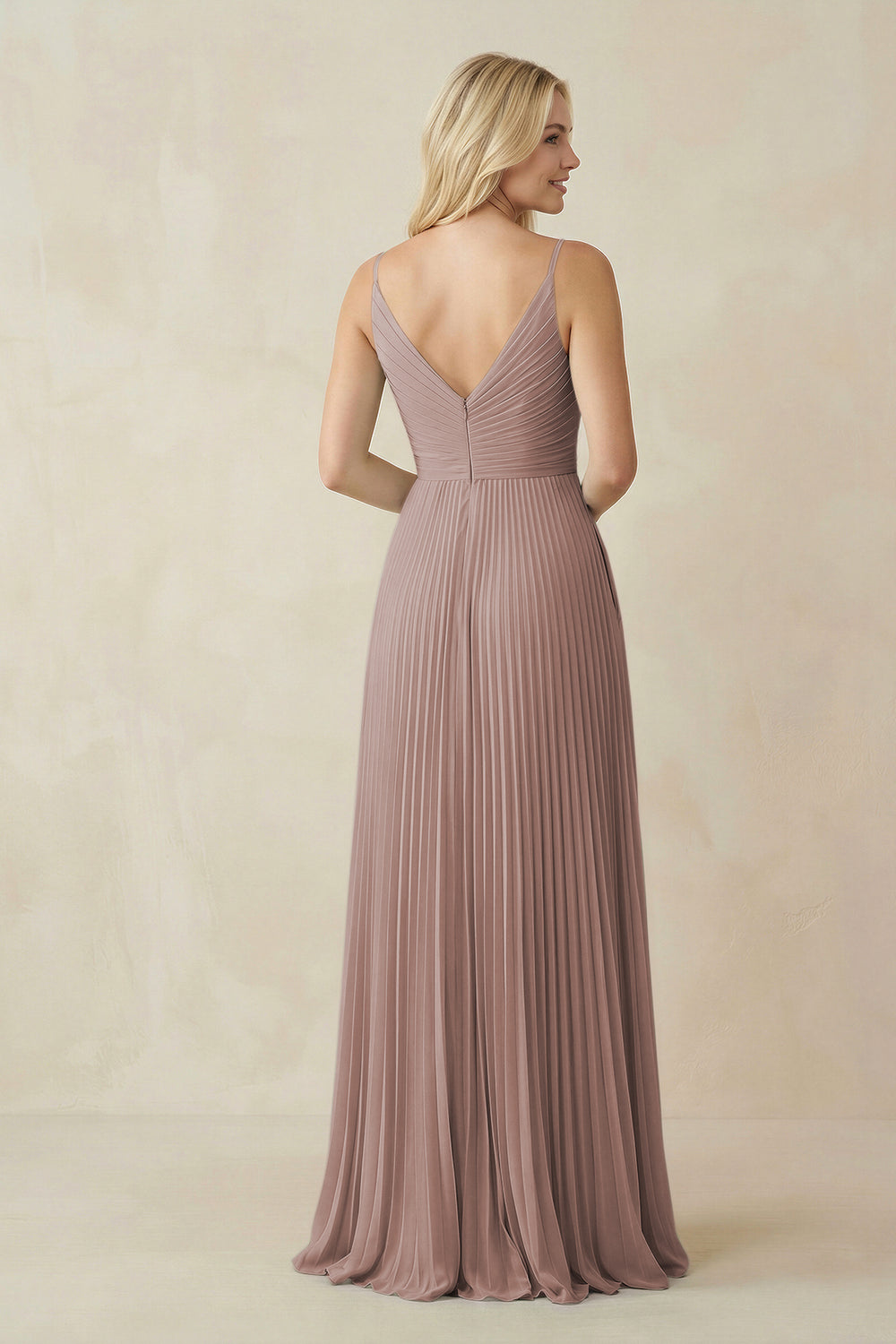 Pleated V-Neck A-Line Chiffon Bridesmaid Dress in Toffee