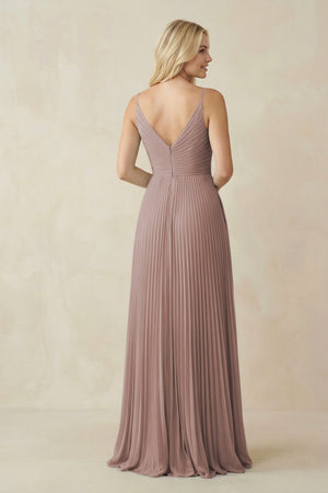 Toffee Pleated V-Neck A-Line Chiffon Bridesmaid Dress (2) | KISSBRIDAL
