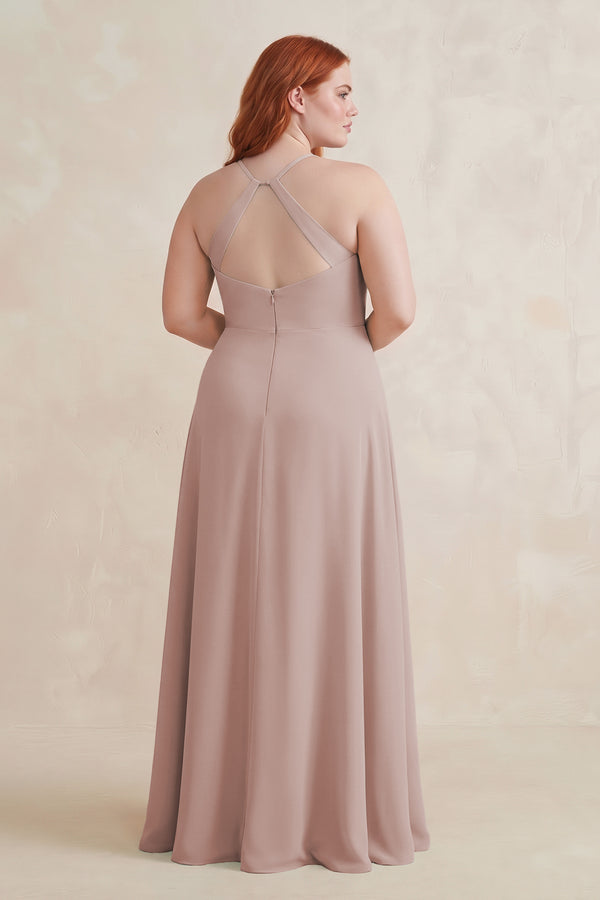 Toffee Ruched Sheath Chiffon Bridesmaid Dress (2) [sizeplus] | KISSBRIDAL