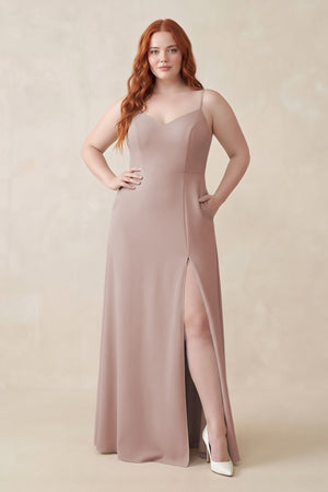 Toffee Ruched Sheath Chiffon Bridesmaid Dress [sizeplus] | KISSBRIDAL