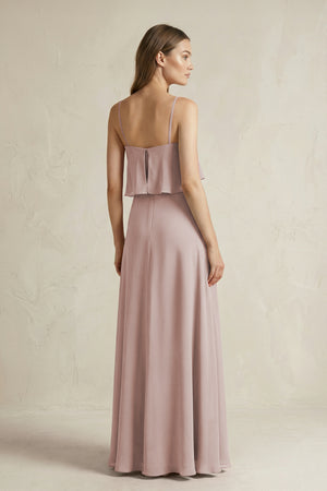 Toffee Ruffled Spaghetti Strap A-Line Chiffon Bridesmaid Dress in Toffee (2) | KISSBRIDAL